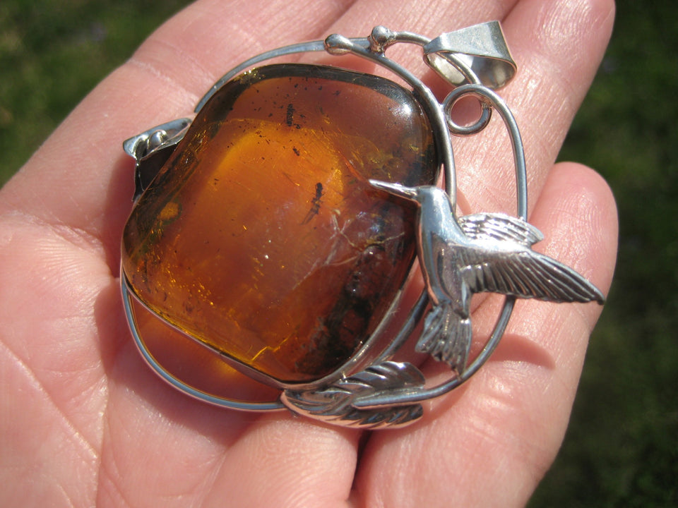 Natural Chiapas Amber Pendant Necklace Taxco Mexico Ant Insect N4838