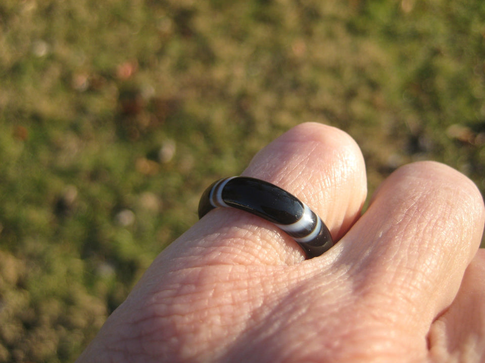 Black Agate Ring set 2 Northern Thailand Size 9.5 and 7 US  A2655