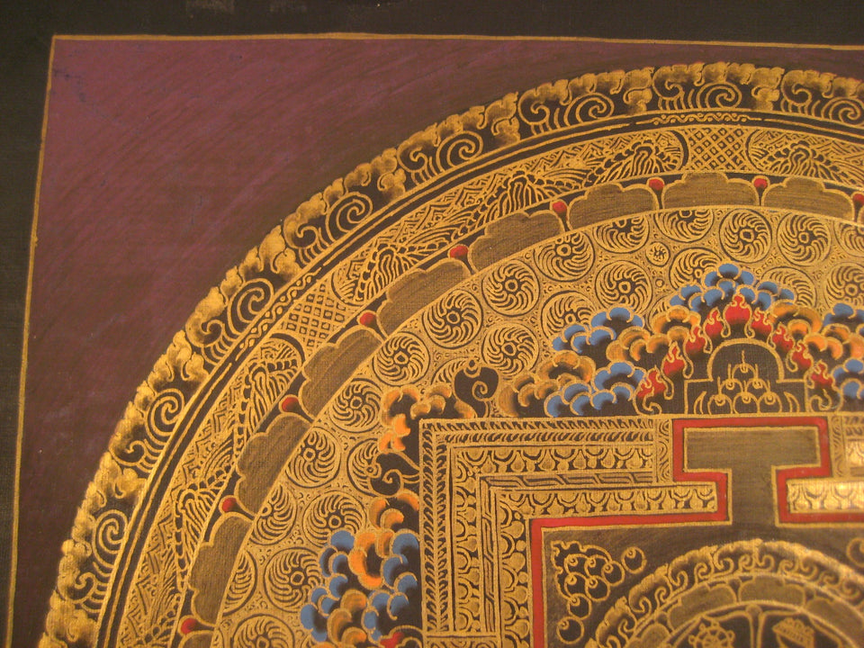 24 K Gold Sai Lama Ohm nine spiritual symbols Thangka Painting Nepal Art A2733