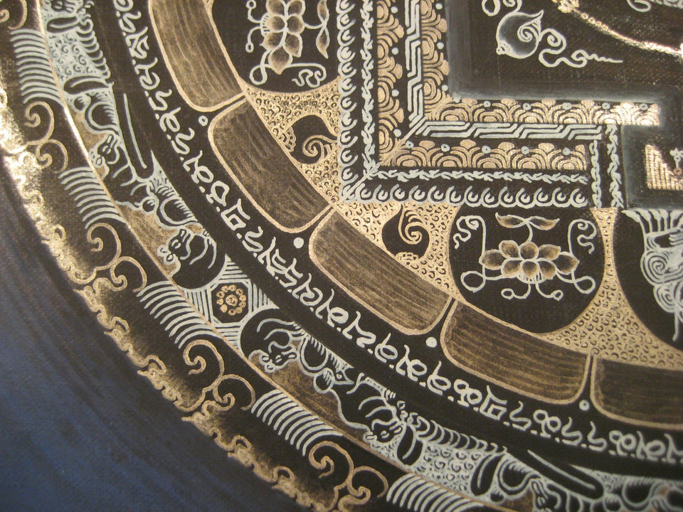 24 K Gold Pure Silver Lakpa Lama Ohm Thangka Painting Nepal Art A2736