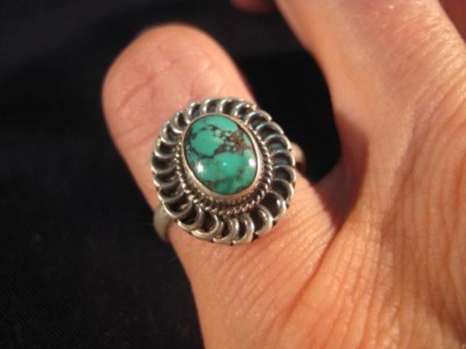 925 Silver Tibetan Turquoise crystal stone Ring Nepal jewelry art Size 5.5 N3966