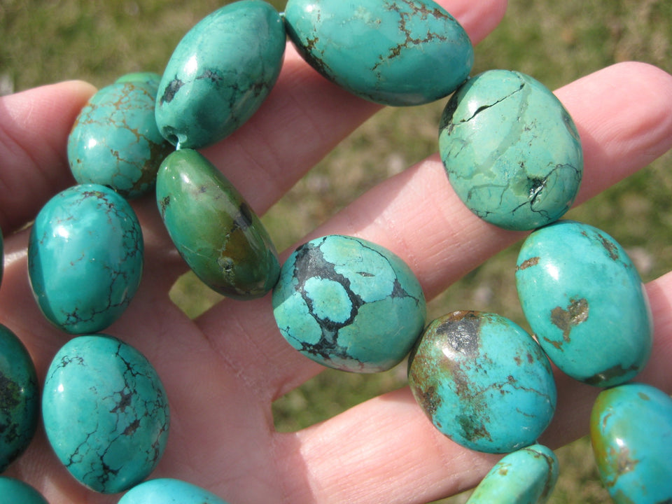 925 Silver Natural Tibetan Turquoise Bead Necklace Nepal Jewelry Art A2799
