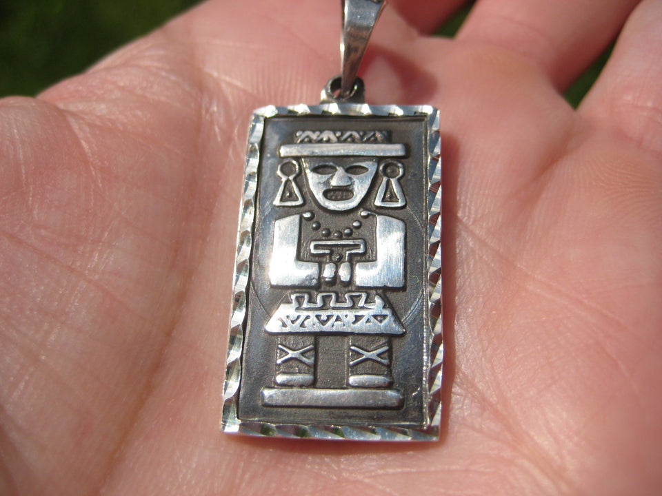 925 Silver Aztec  Mayan God Calendar Pendant necklace A2755