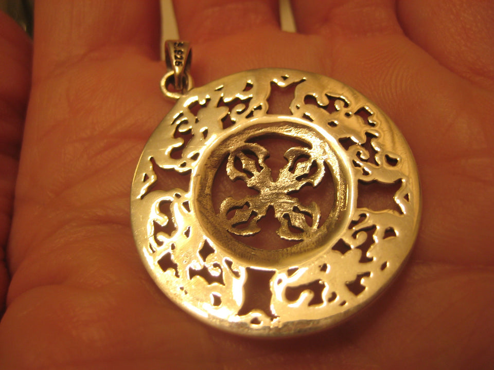 925 Silver Viswa Vajra Mandala Buddha Buddhist Pentagram Pendant Necklace A3744