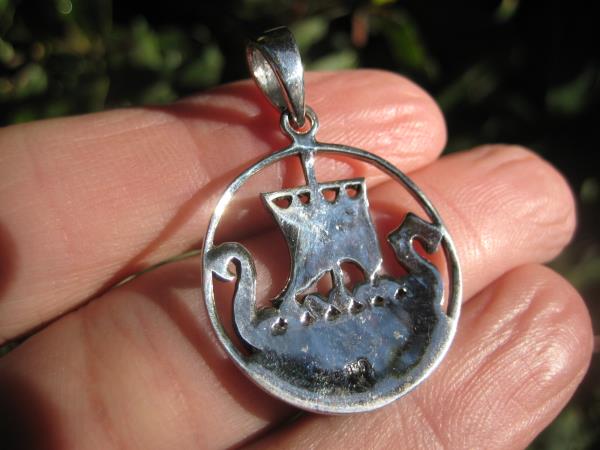 925 silver Norse viking ship boat pendant necklace  A14