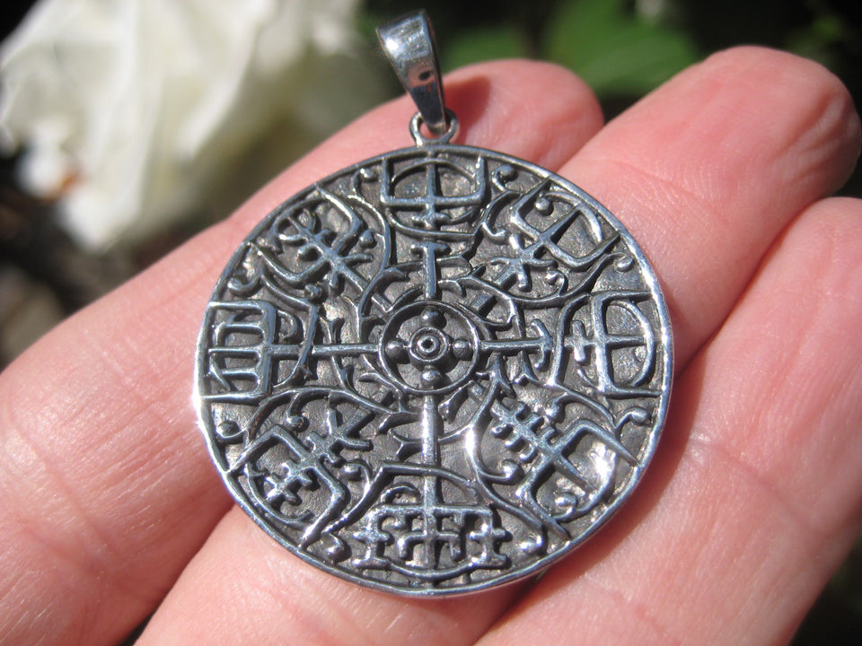 925 Silver Viking Norse Trident Aegishjalmr Aegishjalmur Helm of Awe Pendant A31